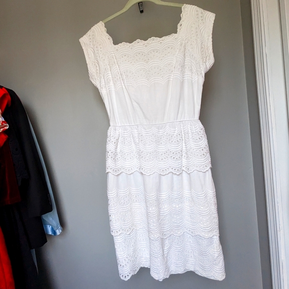 Vintage Dresses & Skirts - Women's 1950's Vintage white cotton lined lace dress xs/s EUC